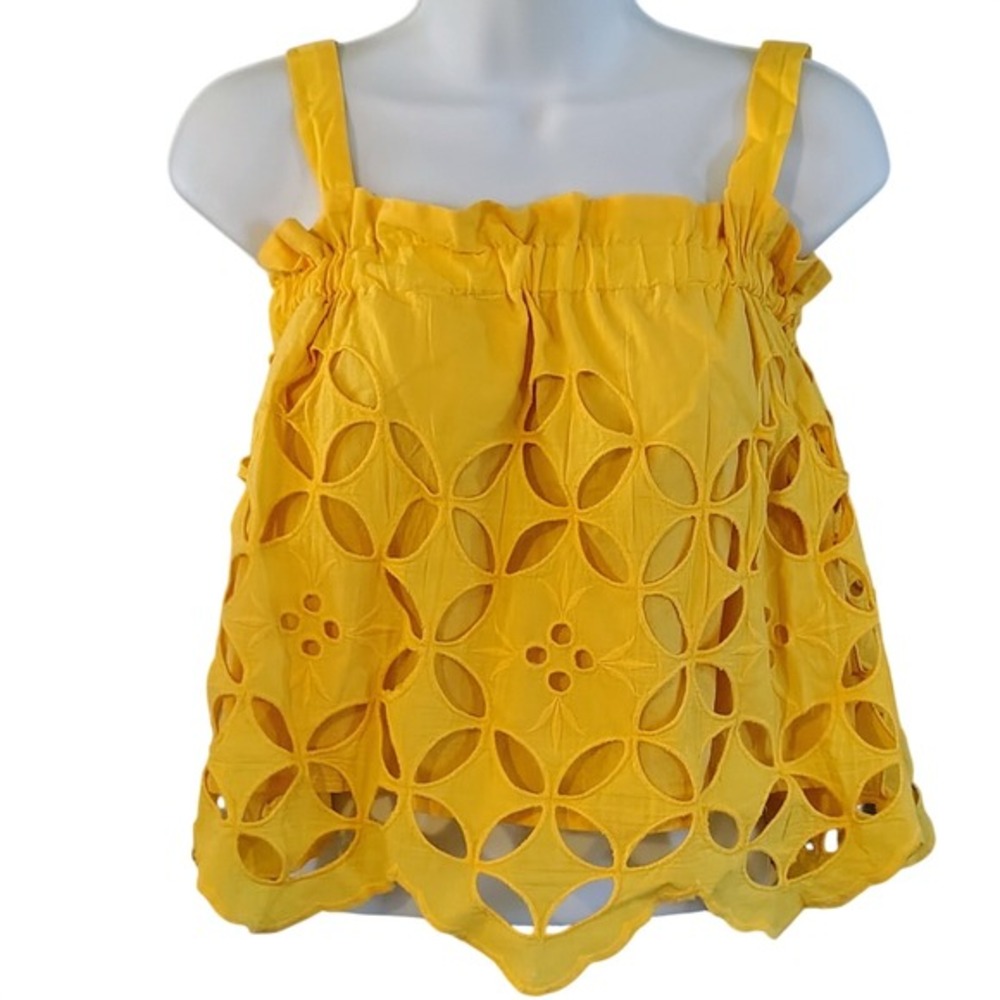 Coco + Jameson Yellow Eyelet Square‎ Neck Tank Top Size S summer party